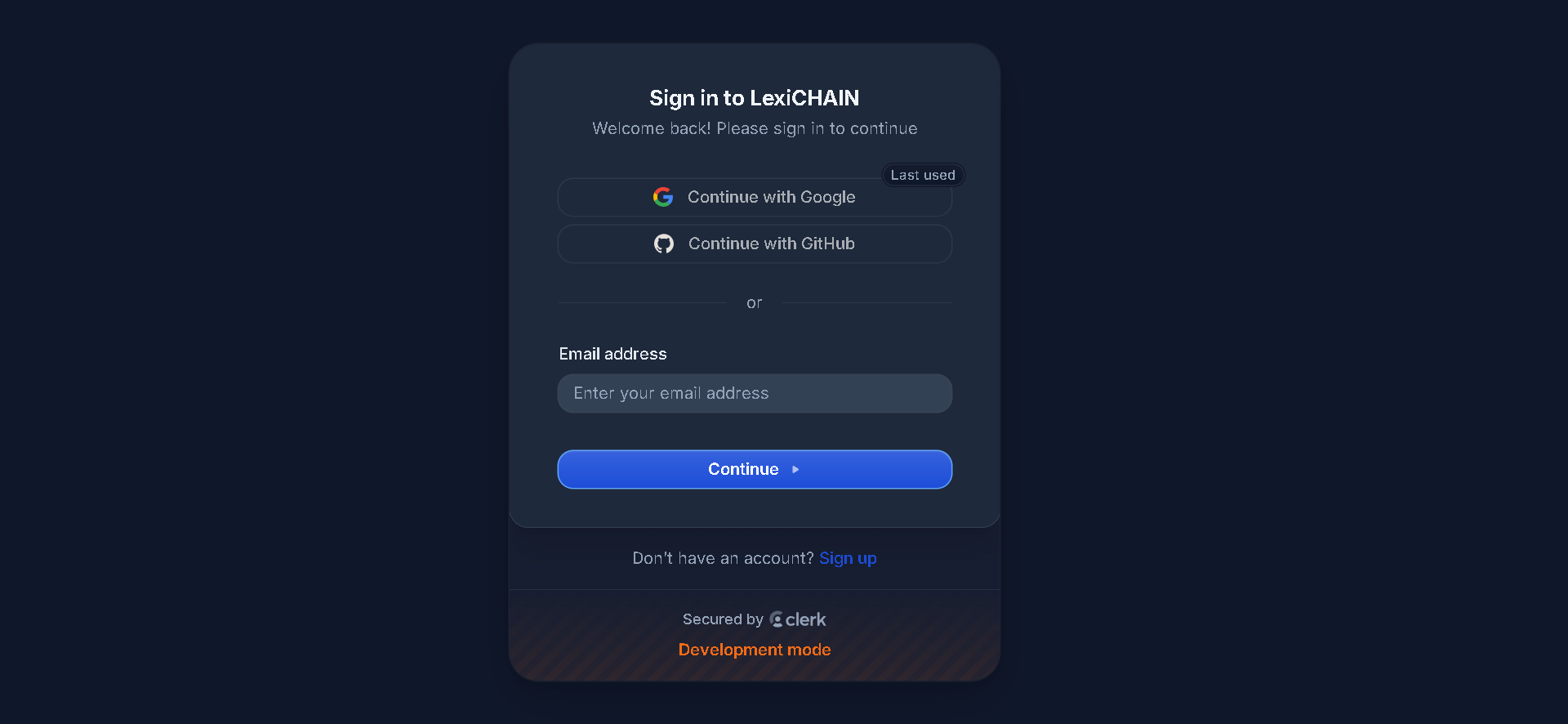 Login screen